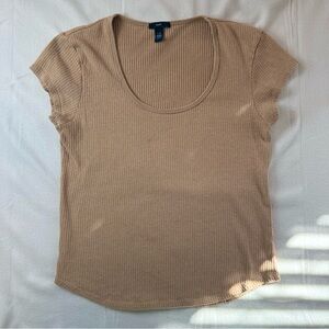 GAP Ribbed Beige Short Sleeve Top